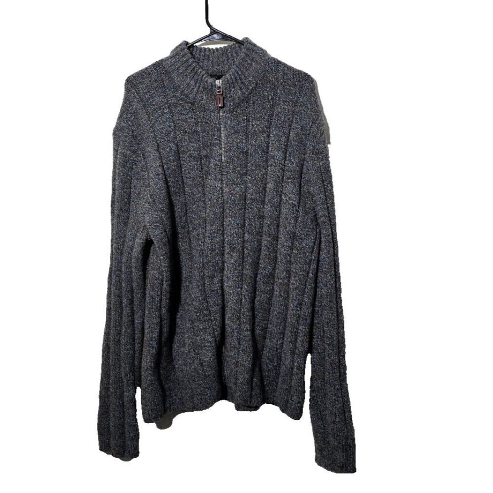 Express Mens Cardigan Sz XL Full Zip Chunky Knit Stretch Mock Neck Wool Blend